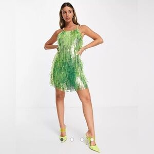 ASOS DESIGN shard sequin strappy mini dress in green